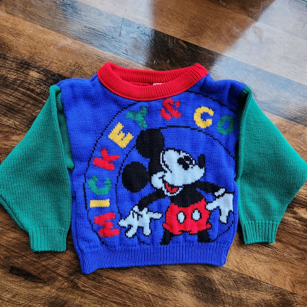 Kids Rare Vintage Mickey Mouse Knit Sweater 2T